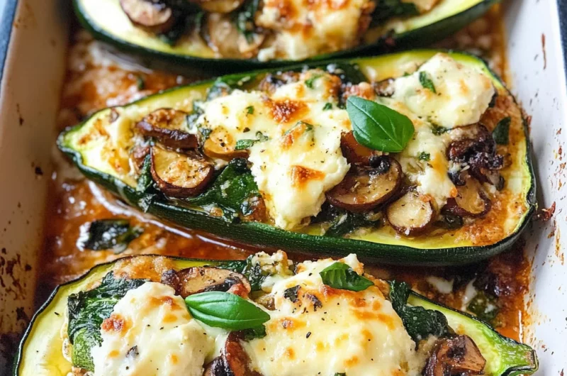 Spinach, Mushroom, and Ricotta Stuffed Zucchini Boats