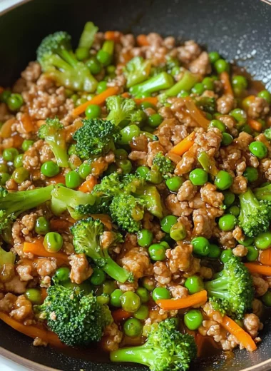Teriyaki Ground Turkey, Broccoli and Peas
