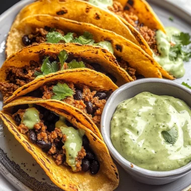 Crispy Baked Ground Turkey Tacos with Avocado Sauce