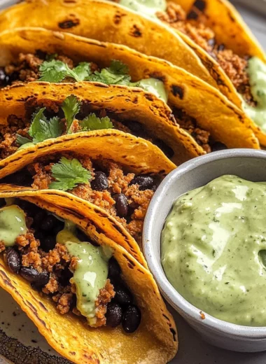 Crispy Baked Ground Turkey Tacos with Avocado Sauce