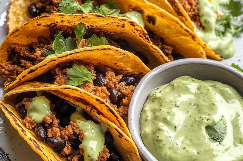 Crispy Baked Ground Turkey Tacos with Avocado Sauce