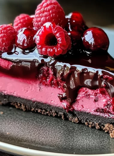 Indulge in Decadent Dark Chocolate Raspberry Cheesecake