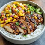 Jerk Chicken Bowls with Mango Salsa and Coconut Rice