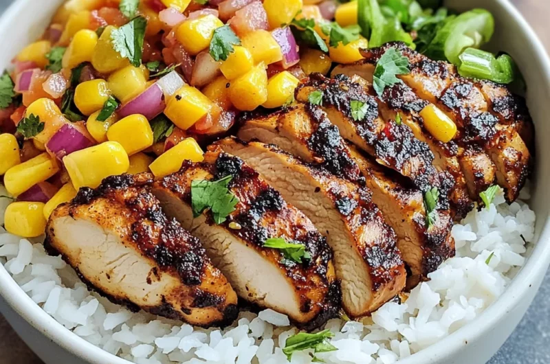 Jerk Chicken Bowls with Mango Salsa and Coconut Rice