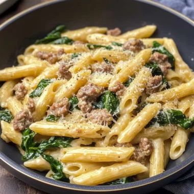 One-Pan Creamy Penne with Spinach and Italian Sausage