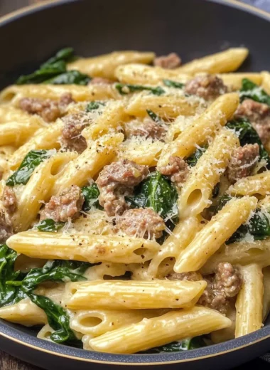 One-Pan Creamy Penne with Spinach and Italian Sausage
