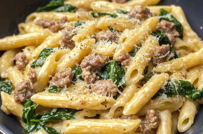 One-Pan Creamy Penne with Spinach and Italian Sausage
