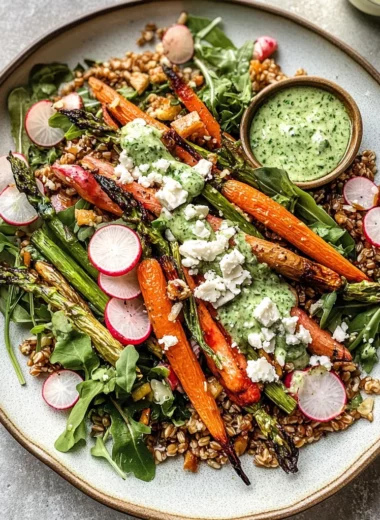 Roasted Spring Vegetable and Crispy Farro Salad