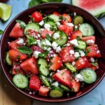 Watermelon Cucumber Salad with Strawberries and Feta