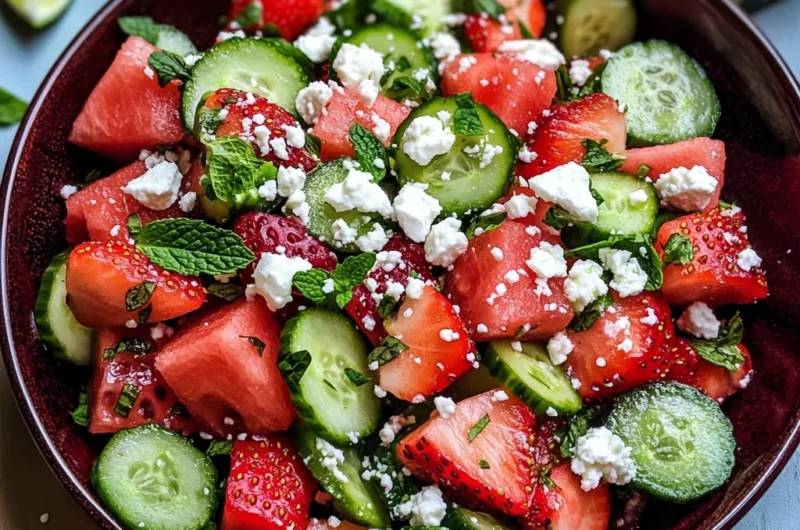 Watermelon Cucumber Salad with Strawberries and Feta