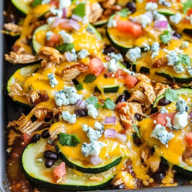 Cheesy BBQ Chicken Zucchini Nachos