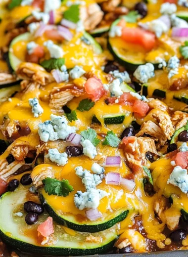 Cheesy BBQ Chicken Zucchini Nachos