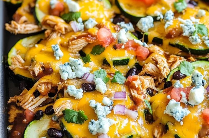Cheesy BBQ Chicken Zucchini Nachos