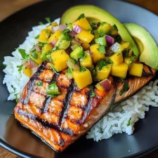 Grilled Lime Salmon with Avocado-Mango Salsa and Coconut Rice