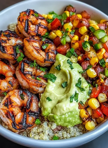 Grilled Shrimp Bowl with Avocado, Corn Salsa & Creamy Sauce Awaits You!