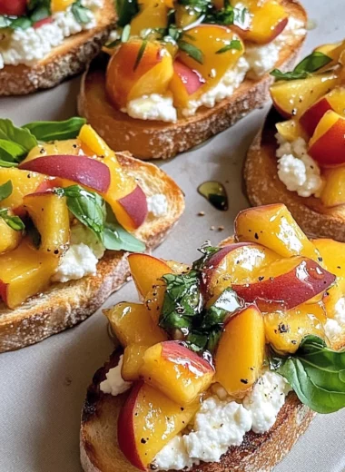 Peach Bruschetta with Goat Cheese and Honey