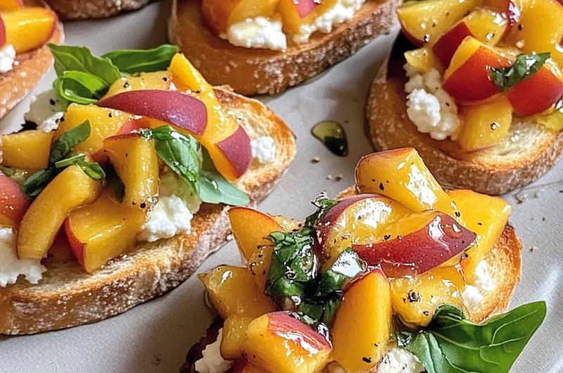 Peach Bruschetta with Goat Cheese and Honey