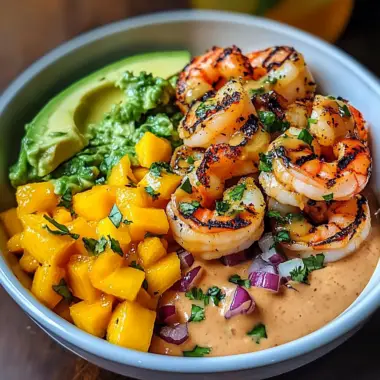 Shrimp and Avocado Bowls with Mango Salsa & Lime-Chili Sauce will Delight Your Taste Buds!