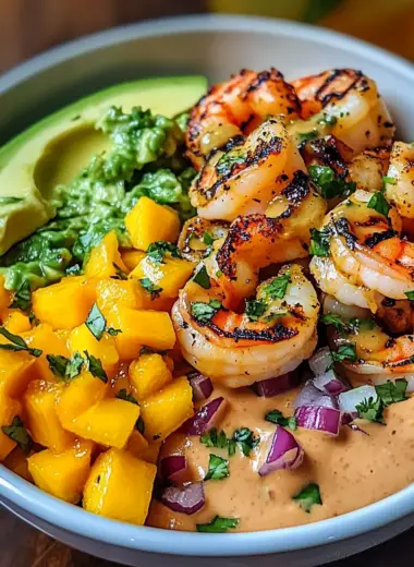 Shrimp and Avocado Bowls with Mango Salsa & Lime-Chili Sauce will Delight Your Taste Buds!