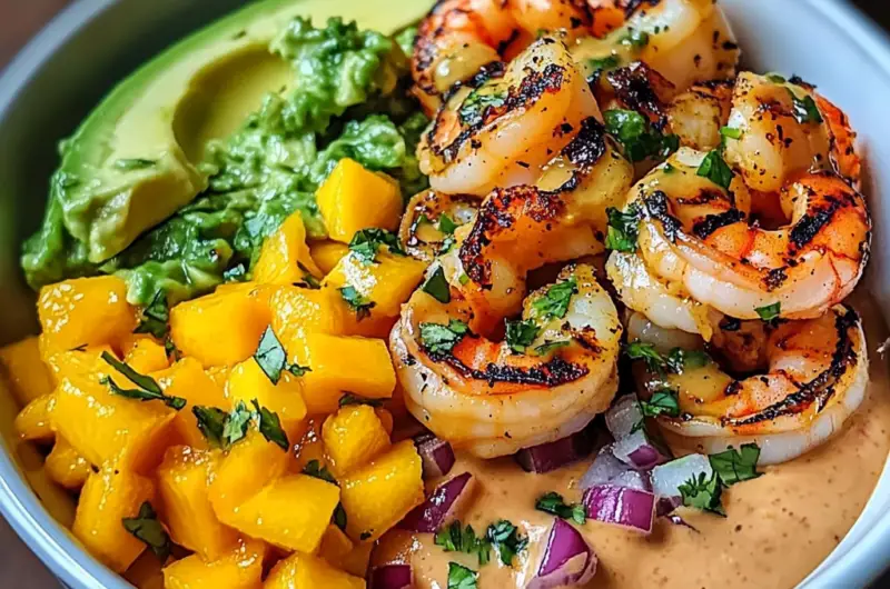 Shrimp and Avocado Bowls with Mango Salsa & Lime-Chili Sauce will Delight Your Taste Buds!