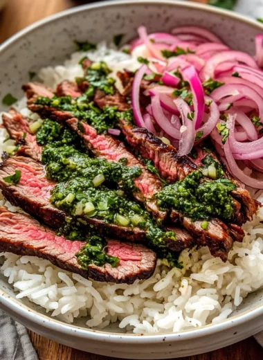 Skirt Steak Rice Bowls with Chimichurri Sauce