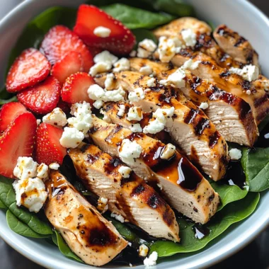 Strawberry Spinach Grilled Chicken Salad with Balsamic Glaze