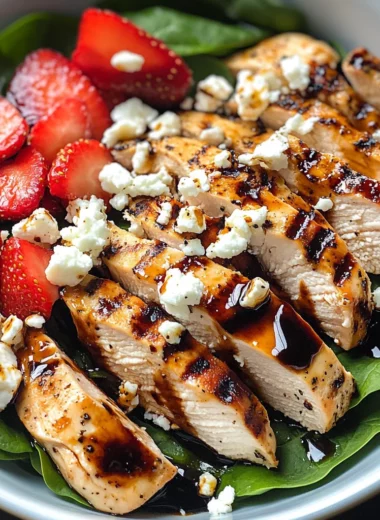 Strawberry Spinach Grilled Chicken Salad with Balsamic Glaze