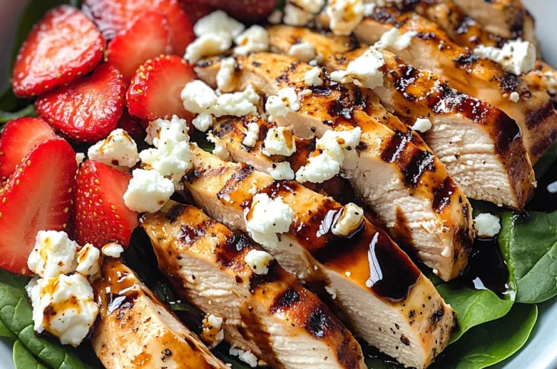 Strawberry Spinach Grilled Chicken Salad with Balsamic Glaze