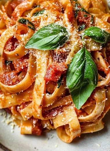 Tagliatelle with Pancetta, Basil and Mozzarella