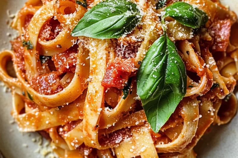Tagliatelle with Pancetta, Basil and Mozzarella
