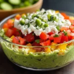 Triple Layer Guacamole Creamy Cotija and Confetti Salsa Party Dip