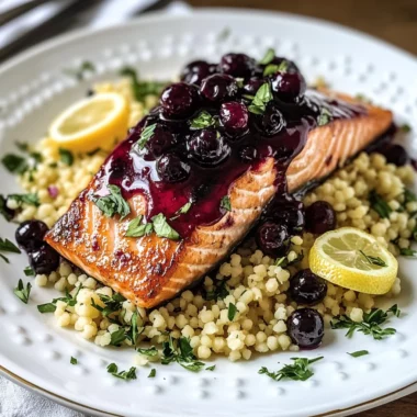 Blueberry Glazed Salmon with Lemon Herb Couscous