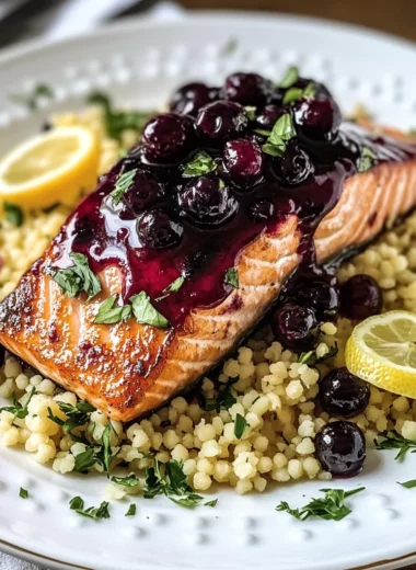 Blueberry Glazed Salmon with Lemon Herb Couscous