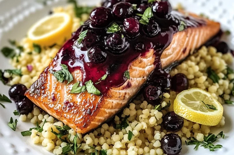 Blueberry Glazed Salmon with Lemon Herb Couscous