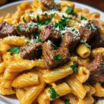 Creamy Buffalo Garlic Butter Steak Bites Pasta