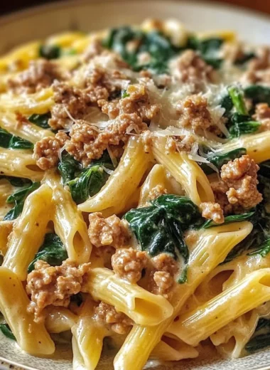Creamy Ground Turkey Spinach Pasta