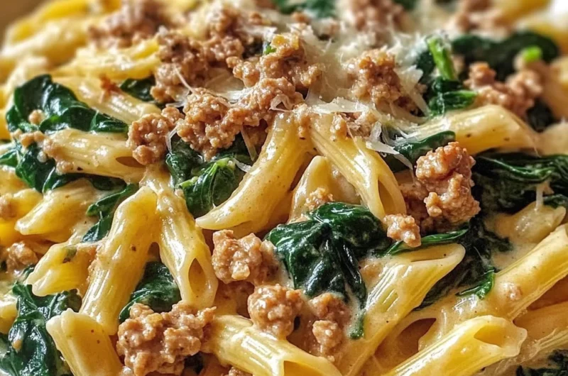 Creamy Ground Turkey Spinach Pasta