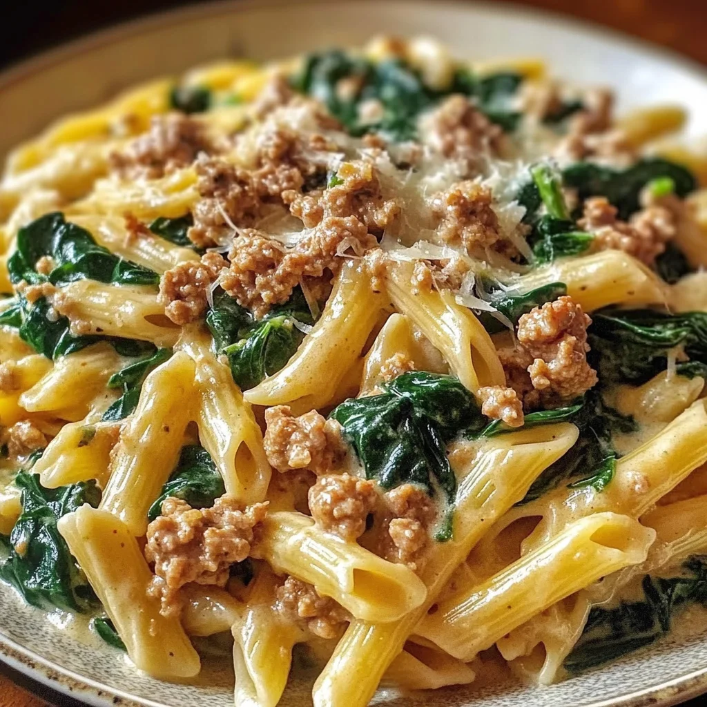 Creamy Ground Turkey Spinach Pasta