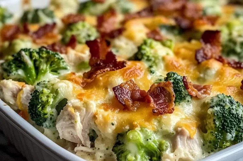 Creamy Low Carb Chicken Casserole with Broccoli and Bacon