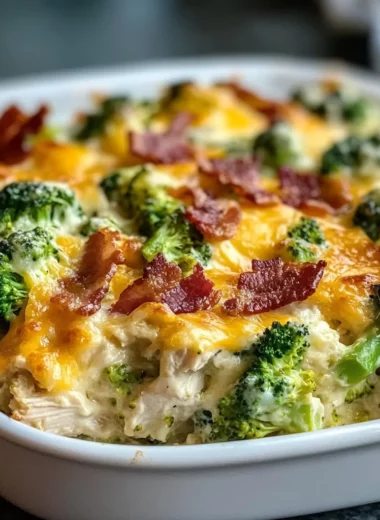 Creamy Low Carb Chicken Casserole with Broccoli and Bacon