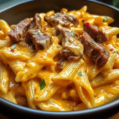 Creamy Tangy Buffalo Cheddar Steak Pasta
