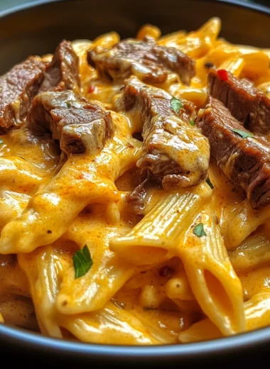 Creamy Tangy Buffalo Cheddar Steak Pasta