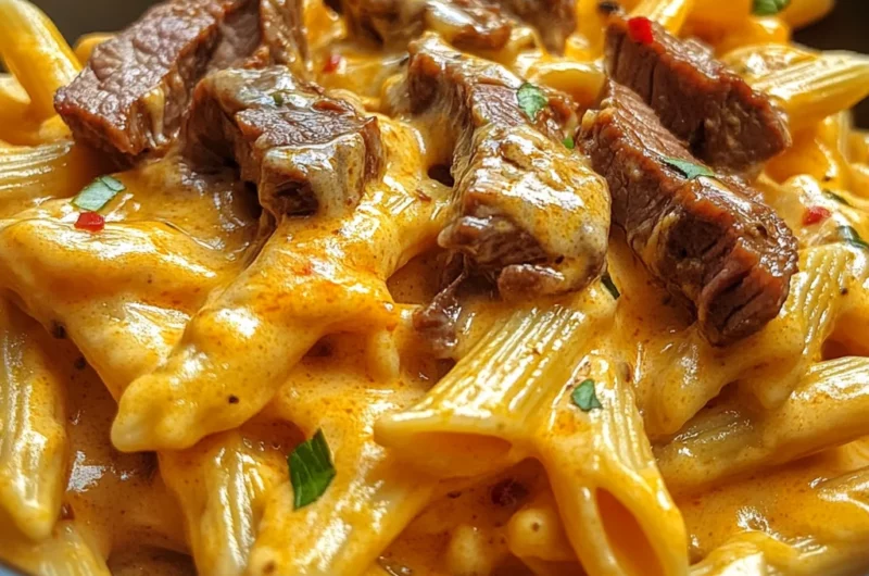 Creamy Tangy Buffalo Cheddar Steak Pasta
