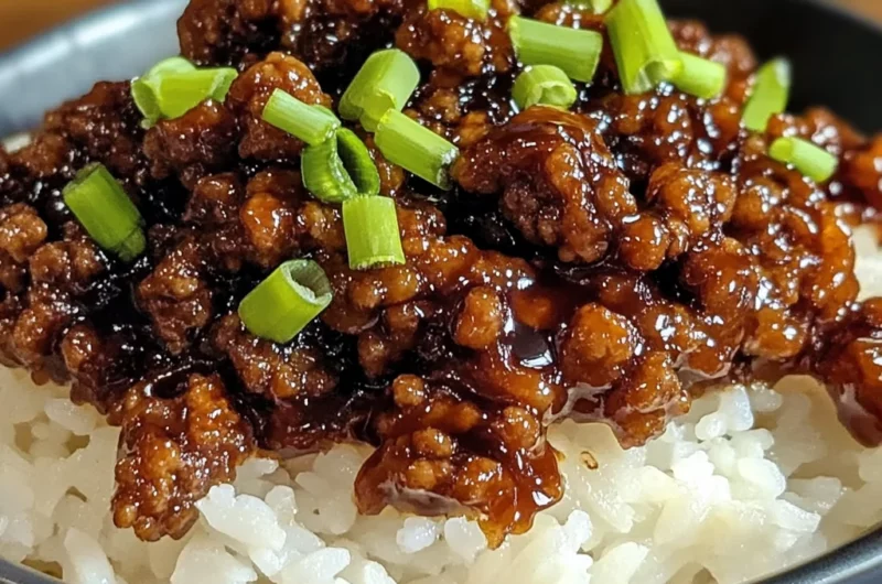 Crispy Honey Garlic Ground Beef Rice Bowl