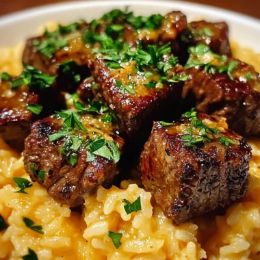Garlic Butter Cajun Steak Bites and Cheddar Rice