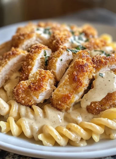 Garlic Parmesan Chicken Bites with Creamy Rotini