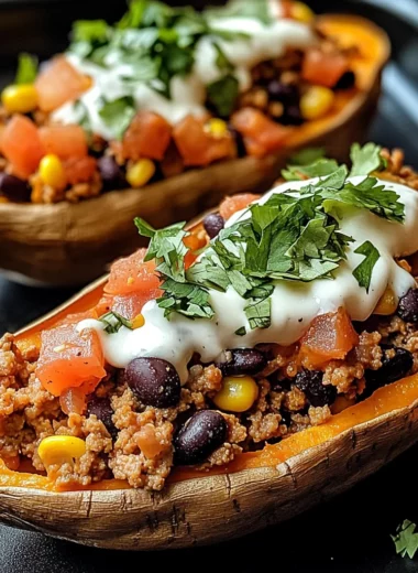 Ground Turkey Stuffed Sweet Potatoes