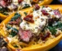 Keto Low Carb Steak Gorgonzola Alfredo Spaghetti Squash