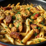 One Pot Creamy Garlic Butter Bold Cajun Chicken And Sausage Pasta