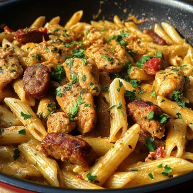 One Pot Creamy Garlic Butter Bold Cajun Chicken And Sausage Pasta
